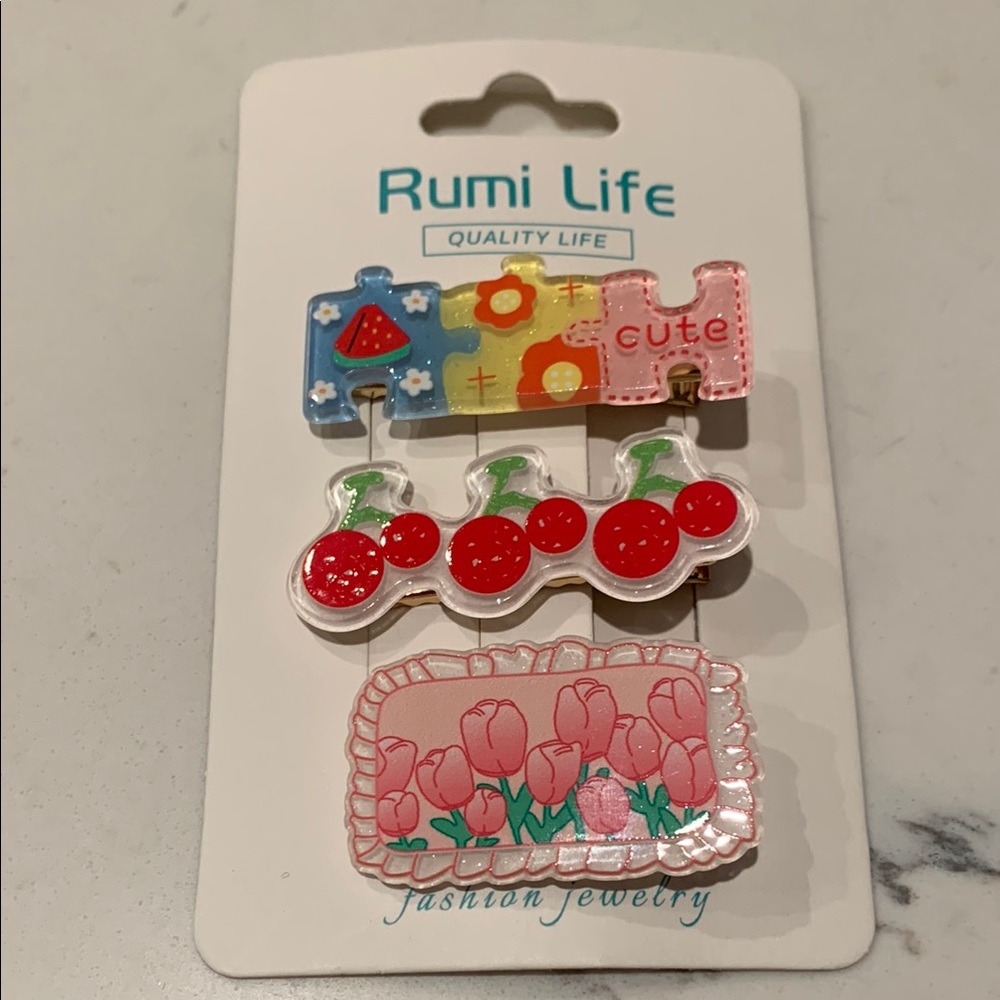 New tulips / cherries Hair clips 3 pack
